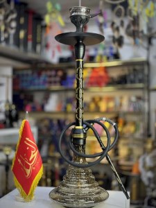 ست قلیان استارباز بدنه مشکی طلایی تمام سوپاپ شیره گیر دار شیشه شب تاب کد ST204