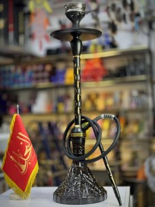 ست قلیان استارباز بدنه مشکی طلایی شیره گیر دار تمام سوپاپ شیشه کریستال مشکی کد ST205