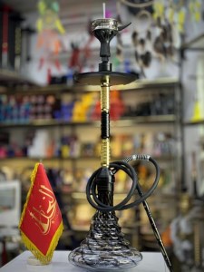 ست قلیان استارباز دو سینی شیره گیر دار بدنه مشکی طلایی شیشه ابروبادی مشکی کد ST206