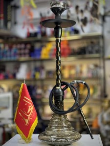 ست قلیان استارباز بدنه مشکی طلایی تمام سوپاپ شیره گیردار شیشه شب تاب کد ST208