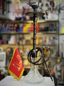 ست قلیان استارباز بدنه تمام سوپاپ مشکی طلایی شیره گیر دار شیشه کریستال شب تاب کد ST210