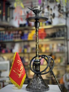 ست قلیان استارباز بدنه تمام سوپاپ مشکی طلایی شیره گیر دار شیشه کریستال دودی کد ST211