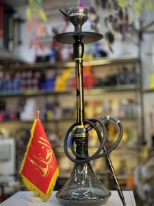 ست قلیان استارباز بدنه تمام سوپاپ مشکی طلایی شیشه شب تاب کد ST212