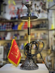 ست قلیان استارباز بدنه مشکی طلایی شیشه کریستال دودی کد ST213