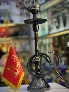 ست قلیان استارباز بدنه مشکی طلایی تمام سوپاپ شیشه شب تاب دودی کد ST214