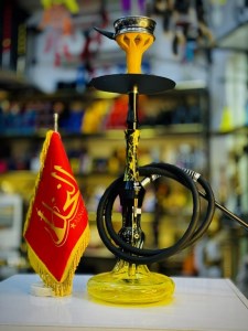 ست قلیان مینی پورش دیزاین بدنه رزین زرد شیشه ابروبادی مشکی زرد کد P116