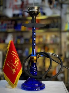 ست قلیان مینی الجمیرا بدنه آبی مشکی شیشه آبی دارای شلنگ و سری سیلیکونی ست قلیان مینی الجمیرا بدنه آبی مشکی شیشه آبی کد AL106