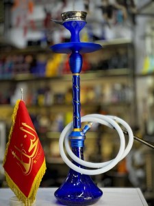 ست قلیان مینی لاین کینگ بدنه آبی طلایی شیره گیردار تمام سوپاپ شیشه شب تاب آبی کد LA177