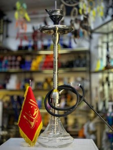 ست قلیان لاین کینگ بدنه شمش نقره ای شیشه شفاف کد LA179