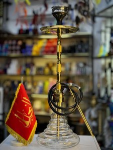 ست قلیان لاین کینگ بدنه شمش طلایی شیشه شفاف خمره ای کد LA180