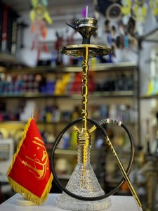 ست قلیان لاین کینگ بدنه شمش طلایی شیشه کریستال شفاف کد LA181