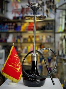 ست قلیان کرنو جدید بدنه شمش نقره ای شیشه مشکی براق کد KE122