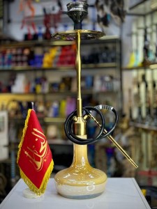 ست قلیان کرنو جدید بدنه شمش طلایی شیشه عسلی مات کد KE126