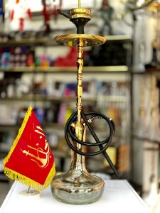 ست قلیان کرنو بدنه طلایی براق شیشه عسلی کد KE132