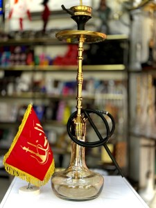 ست قلیان کرنو بدنه طلایی براق شیشه عسلی کد KE134