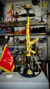 ست قلیان MOB بدنه پلی استری طلایی فانتزی طرح کلاشینکف کد MOB100