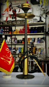 ست قلیان استیل طرح بیس بال روکش چوب داخل استیل بدنه مشکی طلایی