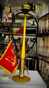 ست قلیان استیل طرح بیس بال روکش چوب داخل استیل بدنه طلایی