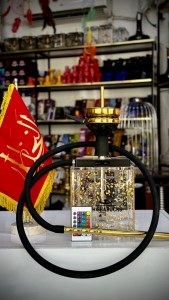 ست قلیان SHISHABUCKS بدنه پلکسی طلایی چراغ دار کد SH105