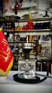 ست قلیان کوچک SHISHABUCKS بدنه پلکسی نقره ای چراغ دار کد SH108