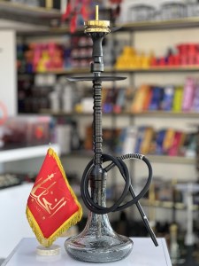 ست قلیان استارباز بدنه استیل تمام مشکی سوپاپ دوسینی شیره گیر دار شیشه دودی شب تاب کد ST221