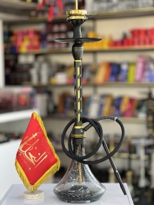 ست قلیان استارباز بدنه تمام سوپاپ استیل مشکی طلایی شیره گیر دار شیشه دودی شب تاب کد ST222