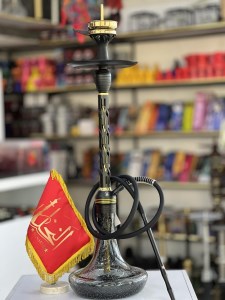 ست قلیان استارباز بدنه تمام سوپاپ استیل مشکی طلایی شیره گیر دار شیشه دودی شب تاب کد ST224