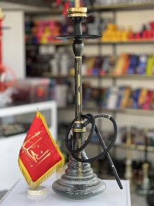 ست قلیان استارباز بدنه تمام سوپاپ استیل مشکی طلایی شیره گیر دار شیشه دودی شب تاب کد ST226