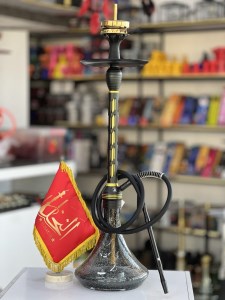 ست قلیان استارباز بدنه تمام سوپاپ استیل مشکی طلایی شیره گیر دار شیشه دودی شب تاب کد ST228