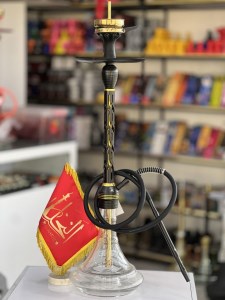 ست قلیان استارباز بدنه تمام سوپاپ استیل مشکی طلایی شیره گیر دار شیشه شفاف ساده کد ST229