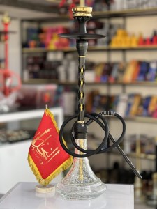 ست قلیان استارباز بدنه تمام سوپاپ استیل مشکی طلایی شیره گیر دار شیشه شفاف شب تاب کد ST230