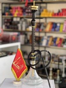 ست قلیان استارباز بدنه تمام سوپاپ استیل مشکی طلایی شیره گیر دار شیشه شفاف شب تاب کد ST231