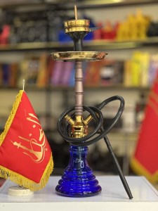 ست قلیان میا بدنه استیل بژ شیشه آبی کد ME100