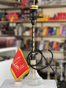 ست قلیان استارباز بدنه تمام سوپاپ استیل مشکی طلایی شیره گیر دار شیشه شفاف شب تاب کد ST232