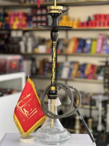 ست قلیان استارباز بدنه تمام سوپاپ استیل مشکی طلایی شیره گیر دار شیشه شفاف شب تاب کد ST233