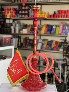 ست قلیان استارباز بدنه تمام سوپاپ استیل قرمز طلایی شیره گیر دار شیشه قرمز شب تاب کد ST235