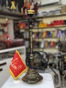 ست قلیان استارباز بدنه تمام سوپاپ استیل مشکی طلایی شیره گیر دار شیشه دودی شب تاب کد ST236