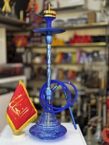 ست قلیان استارباز بدنه آبی شیره گیر دار تمام سوپاپ شیشه شب تاب آبی کد ST237