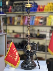 ست قلیان تویین بدنه استیل طلایی بژ شیشه مشکی کد TW100