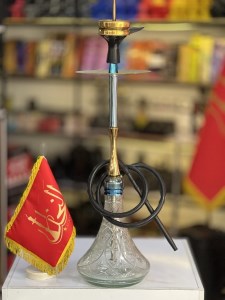 ست قلیان تویین بدنه استیل طلایی آبی شیشه شفاف کد TW102