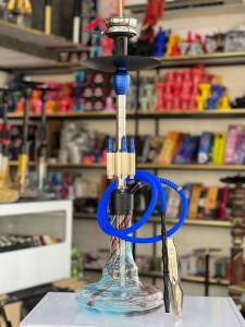 ست قلیان FSV موشکی بدنه سیلور آبی شیره گیر دار شیشه ابرو بادی کد FSV102