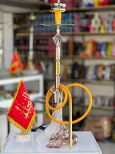 ست قلیان FSV بدنه نقره ای طلایی سه تیکه شیره گیر دار کریستال شیشه ابرو بادی کد FSV143