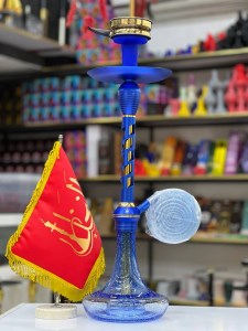 ست قلیان مینی استار باز بدنه آبی تمام سوپاپ شیره گیر دار شیشه شب تاب آبی کد ST203