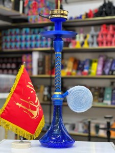 ست قلیان مینی استار باز بدنه آبی تمام سوپاپ شیره گیر دار شیشه شب تاب آبی کد ST204