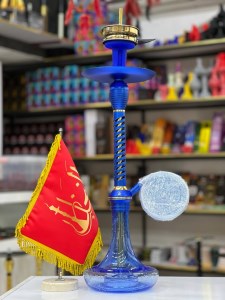 ست قلیان مینی استار باز بدنه آبی تمام سوپاپ شیره گیر دار شیشه شب تاب آبی کد ST205