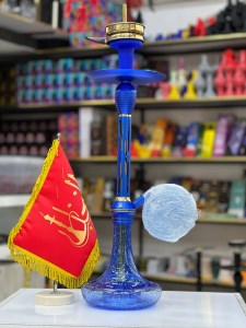 ست قلیان مینی استار باز بدنه آبی تمام سوپاپ شیره گیر دار شیشه شب تاب آبی کد ST206