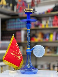 ست قلیان مینی استار باز بدنه آبی تمام سوپاپ شیره گیر دار شیشه شب تاب آبی کد ST207