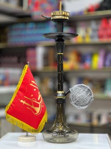 ست قلیان مینی استار باز بدنه مشکی تمام سوپاپ شیره گیر دار شیشه شب تاب مشکی کد ST210