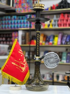 ست قلیان مینی استار باز بدنه مشکی تمام سوپاپ شیره گیر دار شیشه شب تاب مشکی کد ST211