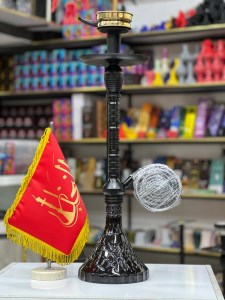 ست قلیان مینی استار باز بدنه مشکی تمام سوپاپ شیره گیر دار شیشه کریستال مشکی کد ST213